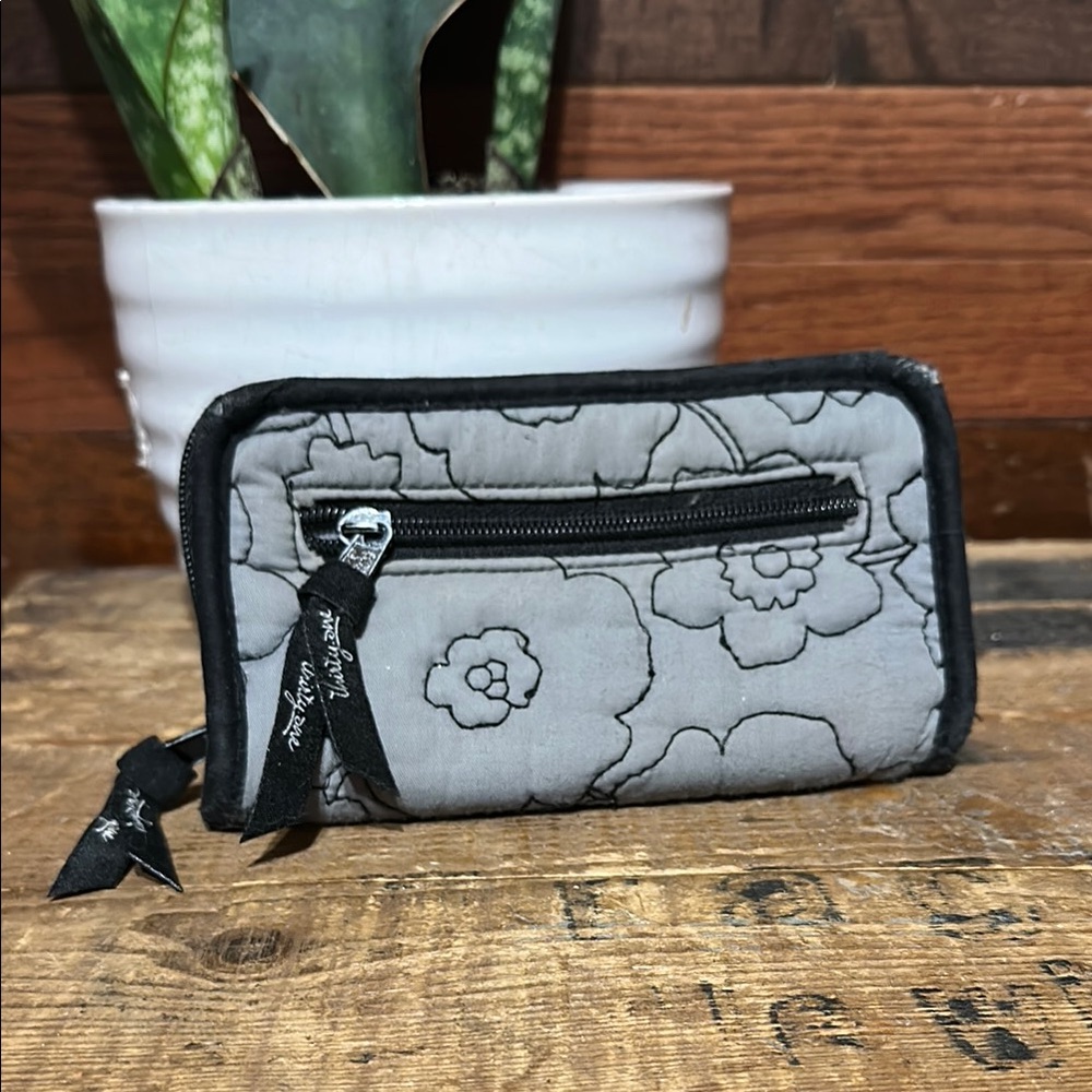 Thirty One Fabric Gray Quilted Wallet with Floral Design